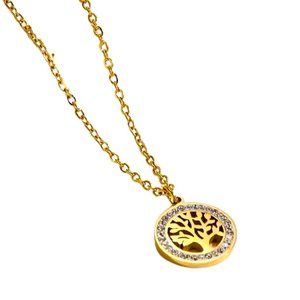 Stainless Steel Tree Shape Pendant, Rhinestones